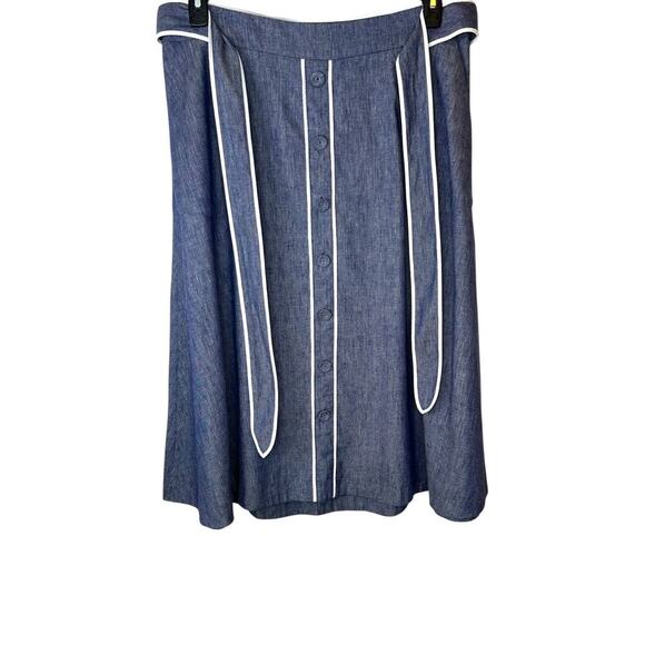 TALBOTS Chambray Blue Linen Blend Midi Skirt Size 14 - Picture 6 of 16
